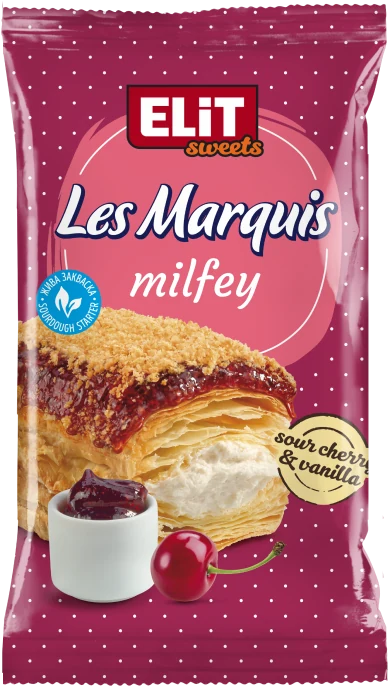 Les Marquis puff pastry with sour cherry and vanilla filling